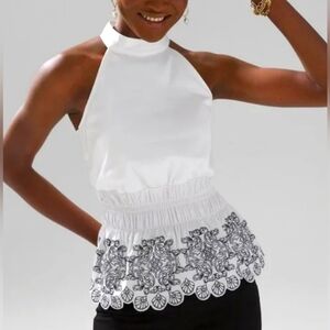 White House Black Market Embroidered Cut Out Halter Top Size 4